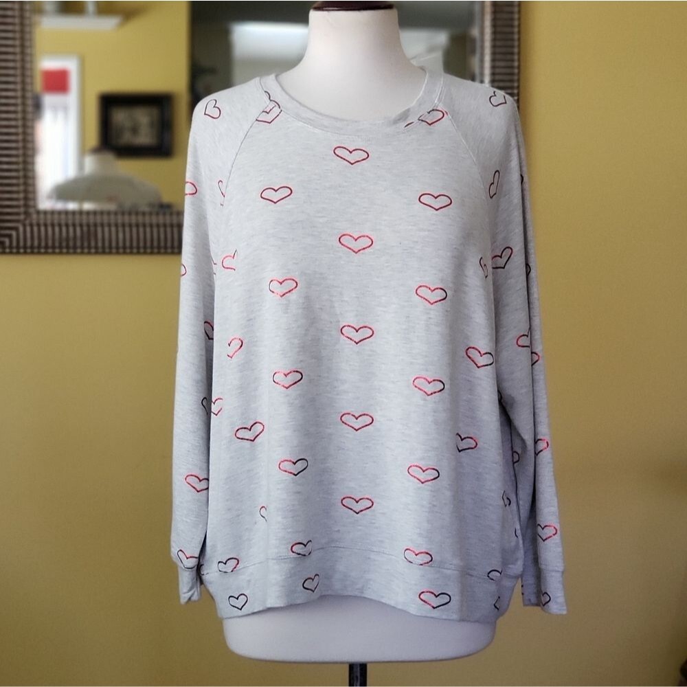 For The Republic Metallic Hearts Stretchy Sweatshirt Gray Red Valentines Size 1X